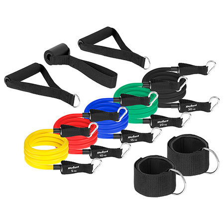 Set 5 benzi de rezistență POWER TUBE 5-30 kg cu mânere și curele de gleznă Rebel RBA-3006