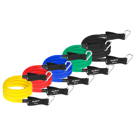 Set 5 benzi de rezistență POWER TUBE 5-30 kg cu mânere și curele de gleznă Rebel RBA-3006
