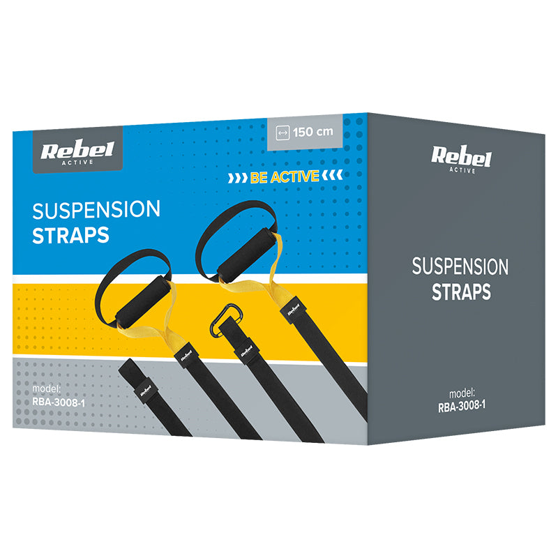 Set benzi antrenament suspendare P3-1 cu mânere și sarcină maximă 500 kg Rebel RBA-3008-1