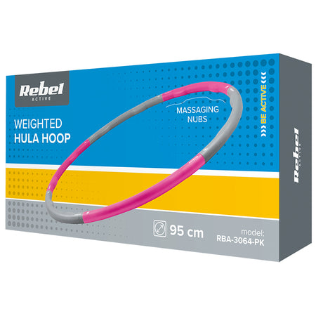 Cerc fitness Hula Hoop roz cu diametru reglabil până la 95 cm din 8 segmente Rebel RBA-3064-PK