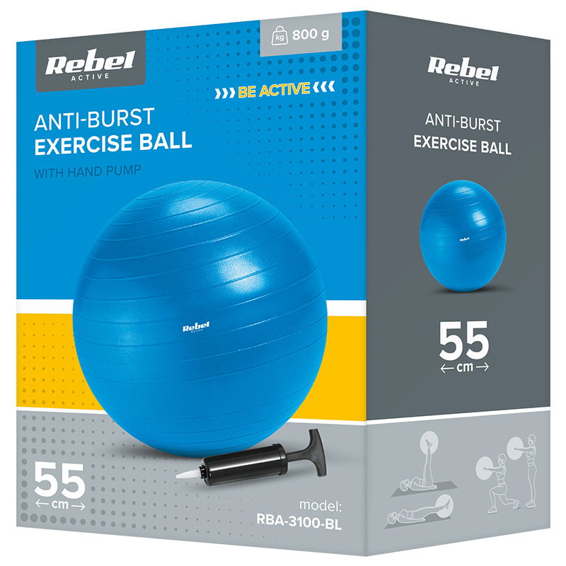 Minge de fitness de 55 cm cu pompă manuală Rebel RBA-3100-BL