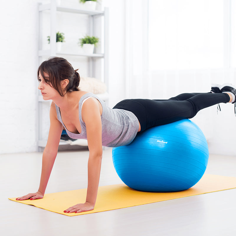 Minge de gimnastică cu pompă 65 cm și suprafață anti-alunecare Rebel RBA-3101-BL