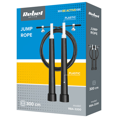 Coardă de sărituri reglabilă de 3 m cu cablu din oțel acoperit cu PVC Rebel RBA-3200