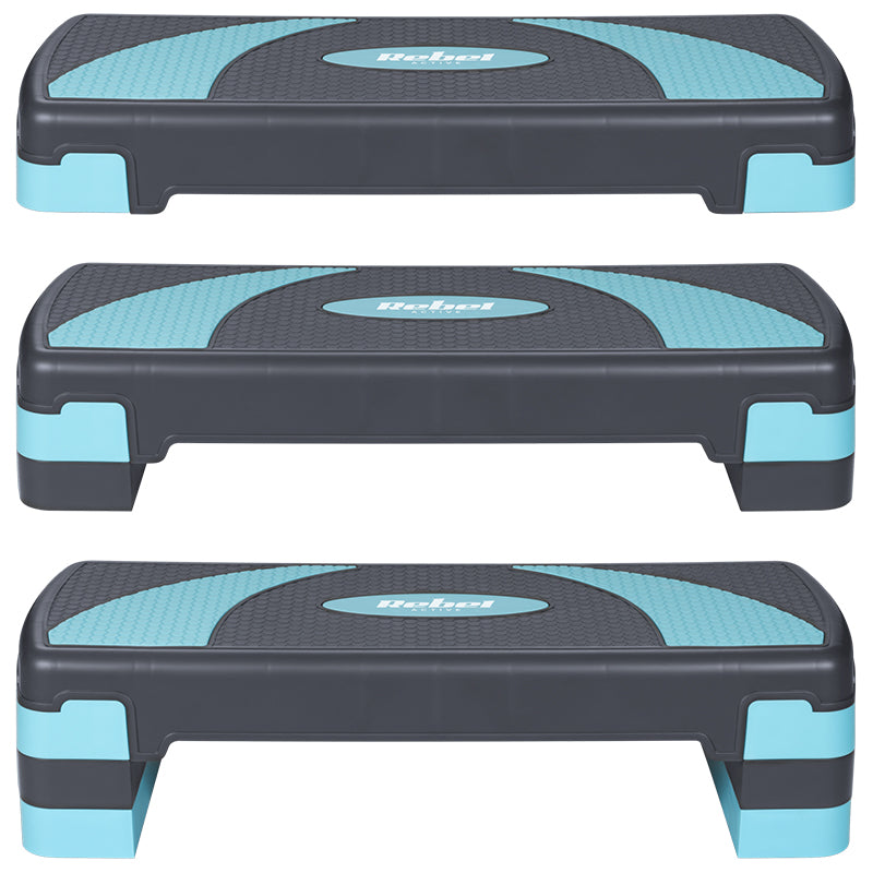 Stepper aerobic gri-albastru cu 3 nivele de înălțime și platformă 78 × 23 cm Rebel RBA-3225-BL