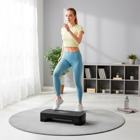 Stepper aerobic cu suprafață antiderapantă 68 × 28 cm cu reglare pe 2 nivele Rebel RBA-3228-BK