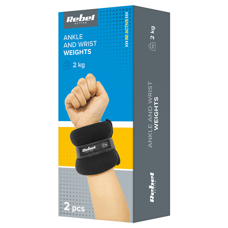 Set 2 greutăți pentru încheietură 2 × 2 kg din neopren cu prindere Velcro Rebel RBA-3500-2