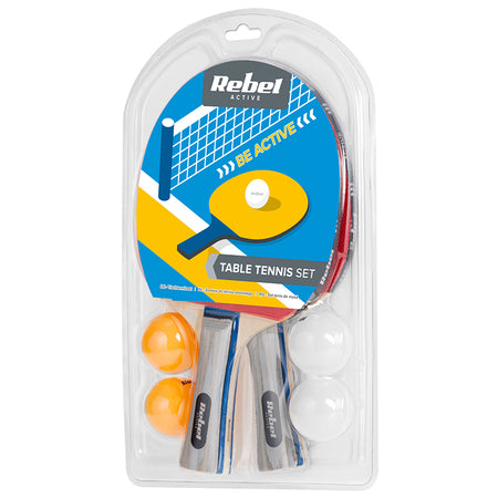 Set tenis de masă cu 2 palete și 4 mingi de 40 mm Rebel RBA-4000