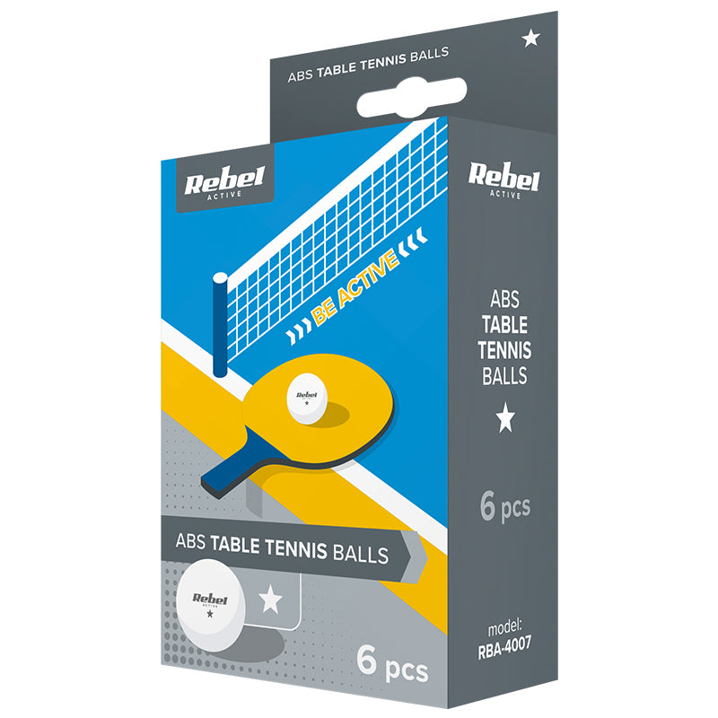Set 6 mingi tenis de masă albe din ABS cu diametru 40 mm Rebel RBA-4007