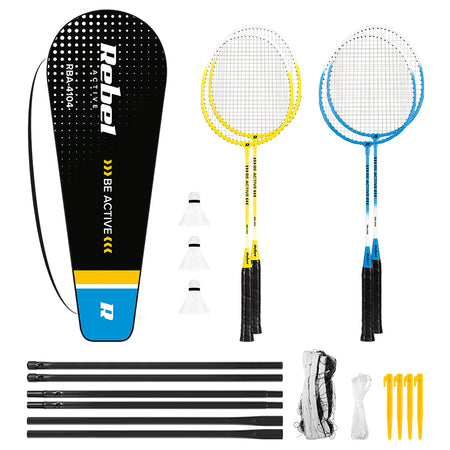 Set badminton cu fileu de 6,5 m cu 4 rachete și 3 fluturași Rebel RBA-4104