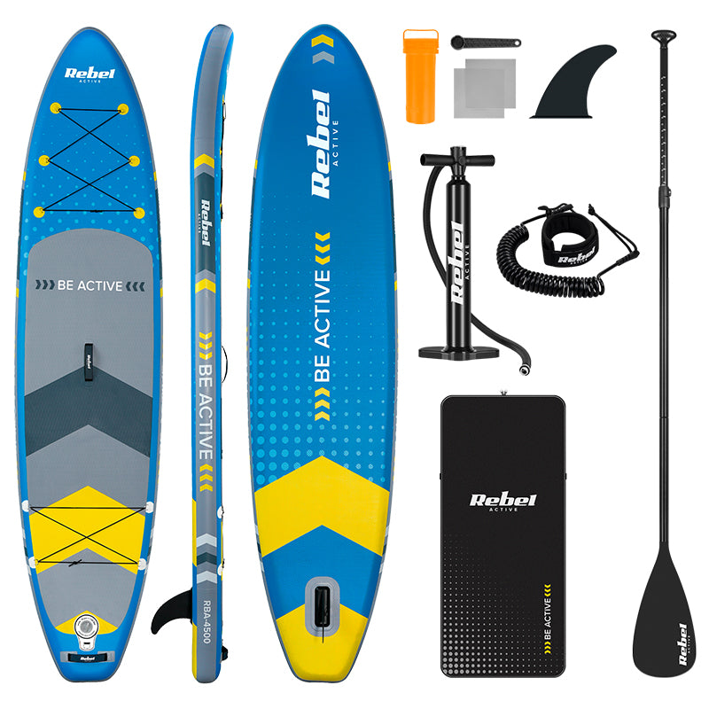 Set placă gonflabilă stand up paddle de 350 × 81 cm cu vâslă și pompă Rebel RBA-4500-BL
