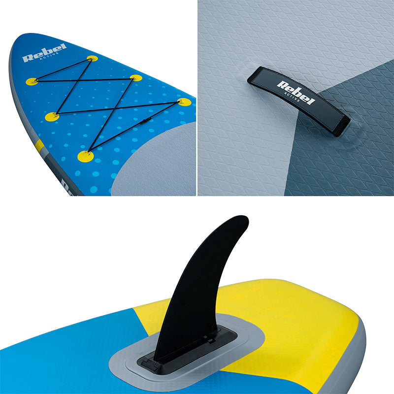 Set placă gonflabilă stand up paddle de 350 × 81 cm cu vâslă și pompă Rebel RBA-4500-BL