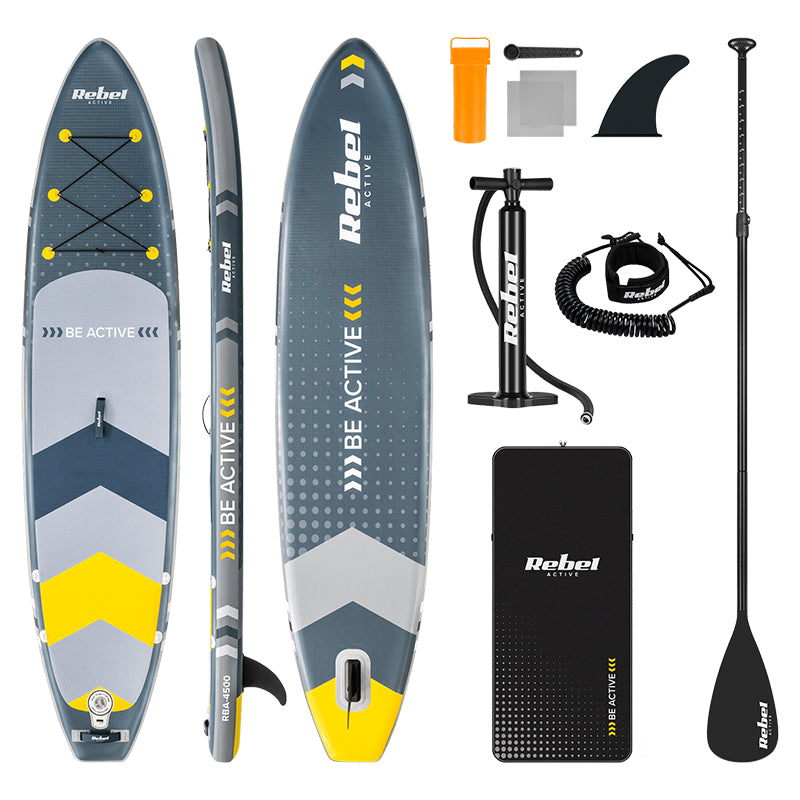 Set placă gonflabilă stand up paddle cu padelă și pompă, 350 × 81 × 15 cm, Rebel RBA-4500