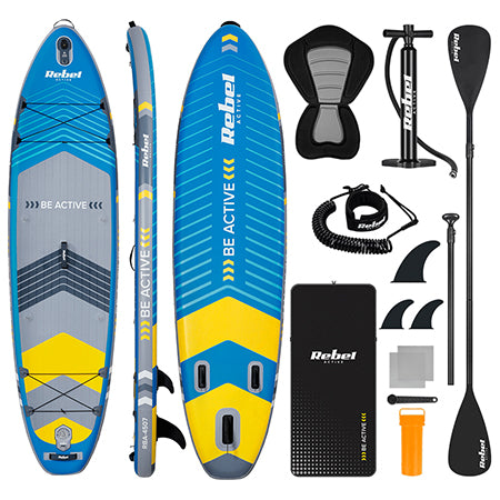 Set placă gonflabilă stand up paddle cu scaun caiac 335×84×15 cm Rebel RBA-4507-BL