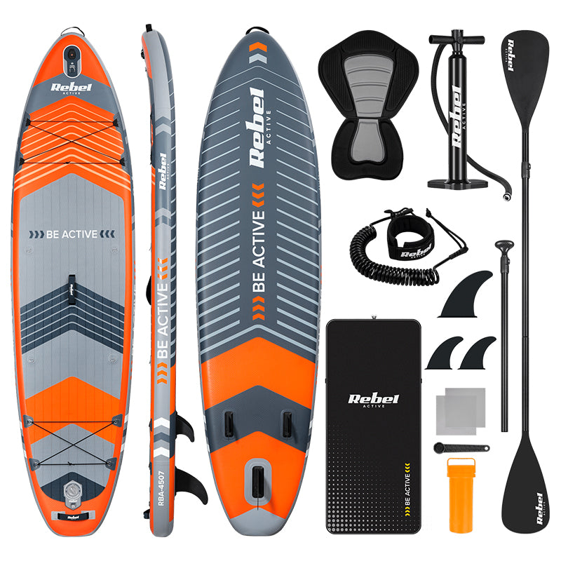 Set placă gonflabilă stand up paddle cu scaun caiac 335 × 84 × 15 cm Rebel RBA-4507-OR