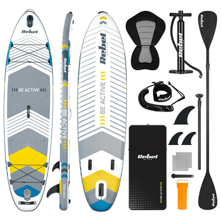 Placă gonflabilă stand up paddle SUP set complet cu vâslă și scaun caiac, 335 × 84 cm, Rebel RBA-4507-WH
