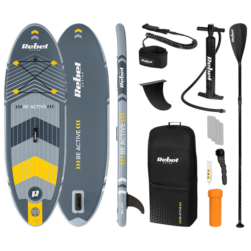 Set placă gonflabilă stand up paddle SUP 244×76×10 cm cu vâslă și pompă Rebel RBA-4511
