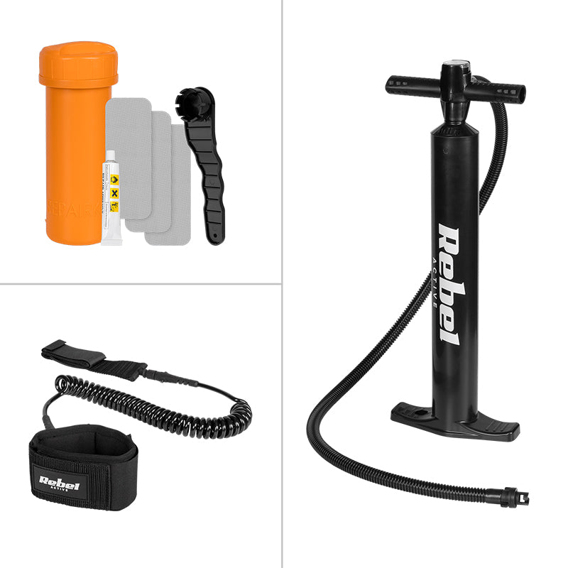 Set placă gonflabilă stand up paddle SUP 244×76×10 cm cu vâslă și pompă Rebel RBA-4511