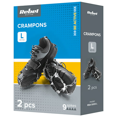 Set de 2 colțari antiderapanți cu lanț pentru bocanci cu 9 colți de 14 mm mărimea L (41-44) Rebel RBA-5000-L
