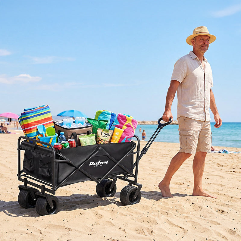 Cărucior de plajă pliabil cu blocare roți, capacitate 150 l și sarcină 100 kg Rebel RBA-5502