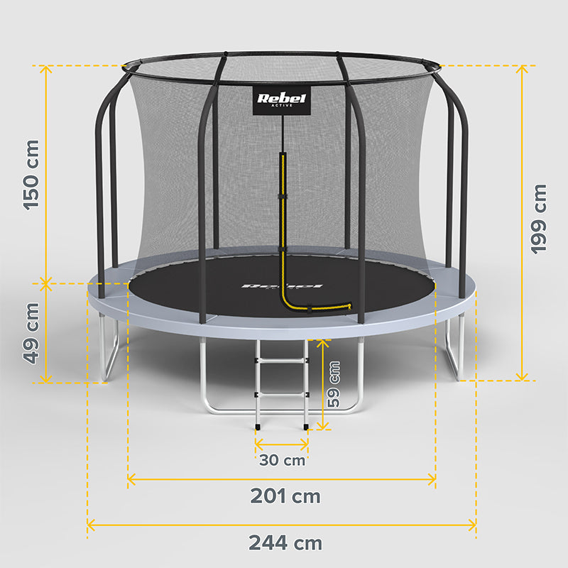 Trambulină cu plasă de siguranță și scară cu diametru de 244 cm Rebel RBA-8001