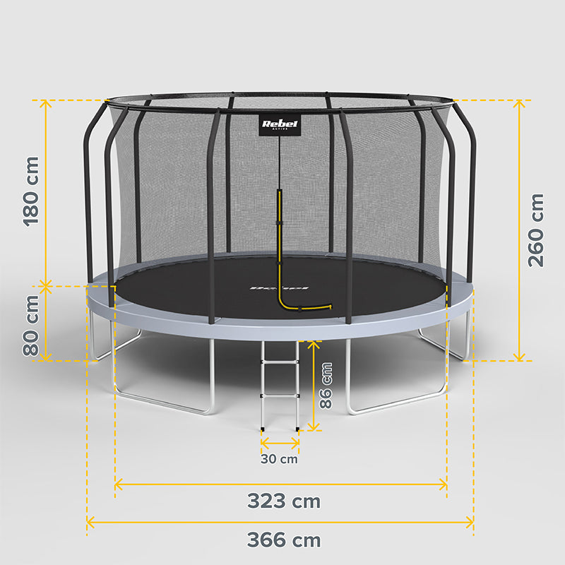 Trambulină cu plasă de siguranță și scară cu diametrul de 366 cm Rebel RBA-8003