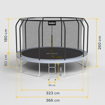 Trambulină cu plasă de siguranță și scară cu diametrul de 366 cm Rebel RBA-8003