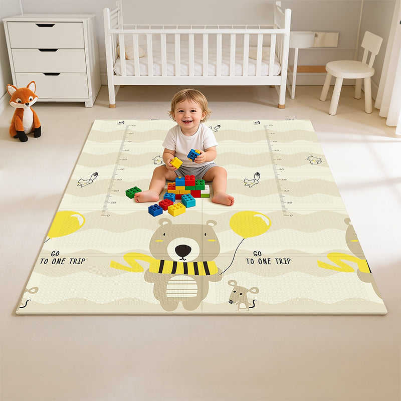 Covoraș de joacă pentru bebeluși pliabil față-verso cu model ursuleți 180 × 120 cm RBY-2202-1