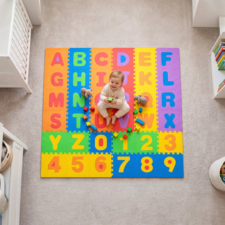 Covoraș educativ puzzle cu alfabet 180 × 180 cm din spumă EVA, 36 piese Rebel RBY-2253-36