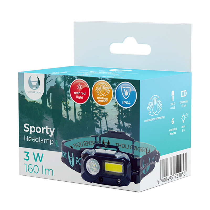 Lanternă frontală LED 3W + 3W COB, senzor, 1200mAh, IP64 RTV0800002