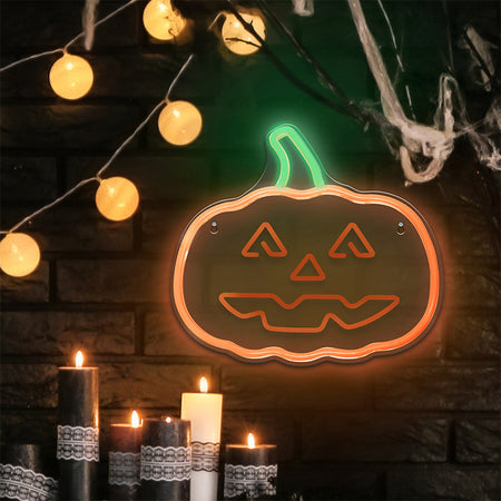 Reclamă luminoasă neon LED verde/portocaliu Halloween, USB, Forever light RTV100273