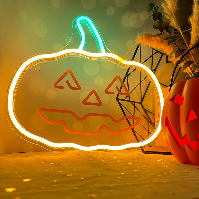 Reclamă luminoasă neon LED verde/portocaliu Halloween cu USB Forever light RTV100285