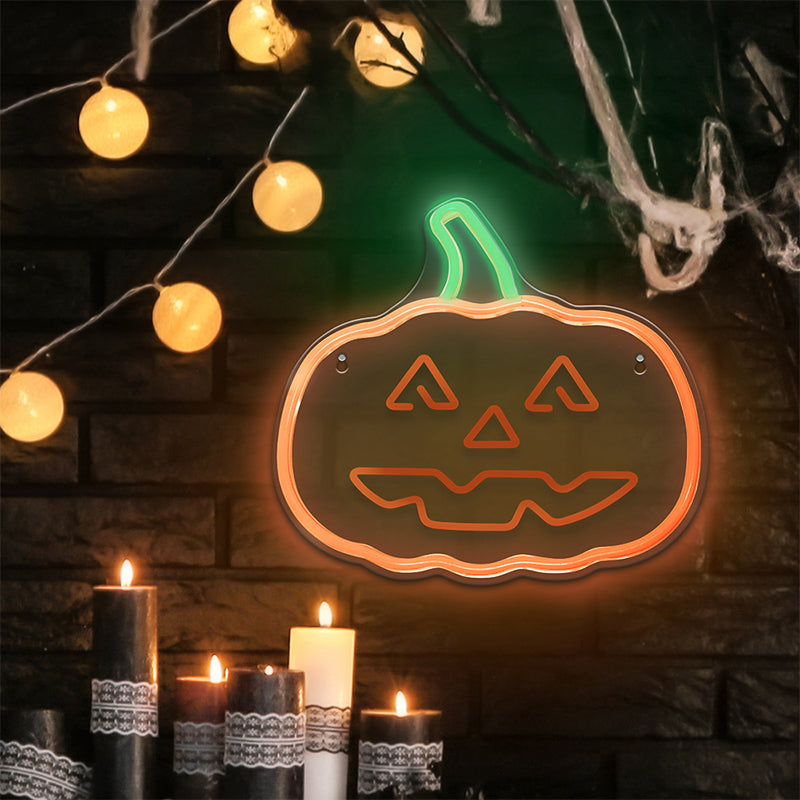 Reclamă luminoasă neon LED verde/portocaliu Halloween cu USB Forever light RTV100285
