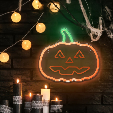 Reclamă luminoasă neon LED verde/portocaliu Halloween cu USB Forever light RTV100285