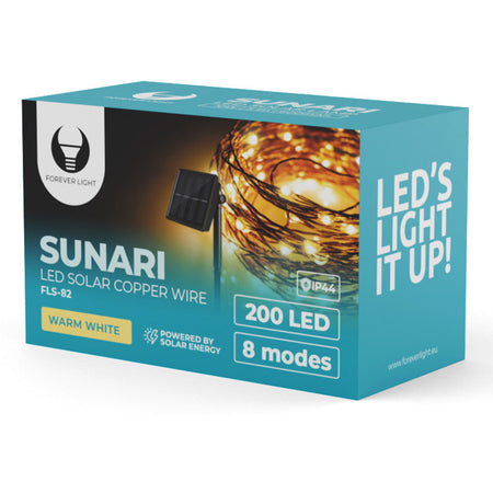 Șir iluminat cu încărcare solară IP44 alb cald 22 m Forever light RTV100387