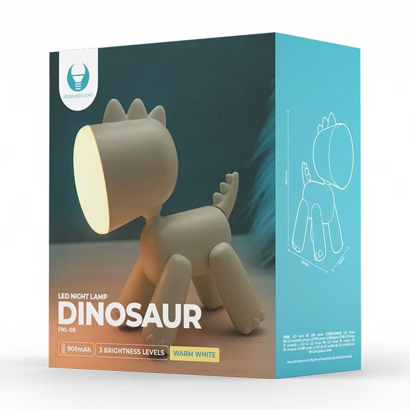 Veioză dinozaur LED cu acumulator, reglare 3 trepte, USB-C, Forever light RTV100556
