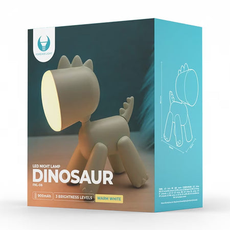 Veioză dinozaur LED cu acumulator, reglare 3 trepte, USB-C, Forever light RTV100556
