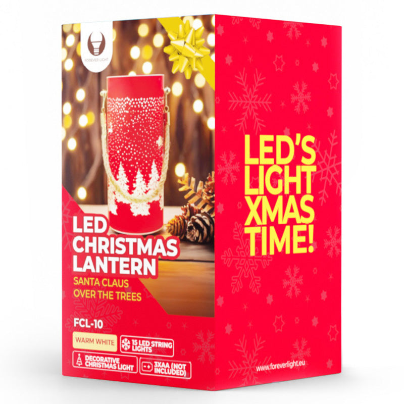 Lampă LED Crăciun roșu/auriu cu temporizator, sticlă, baterii Forever light RTV200077