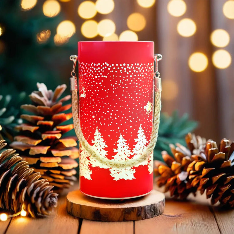Lampă LED Crăciun roșu/auriu cu temporizator, sticlă, baterii Forever light RTV200077
