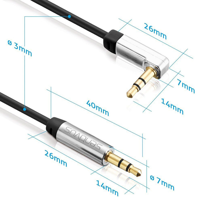 Cablu audio 3,5 mm tată-tată la 90°, pentru audio stereo, Sentivus