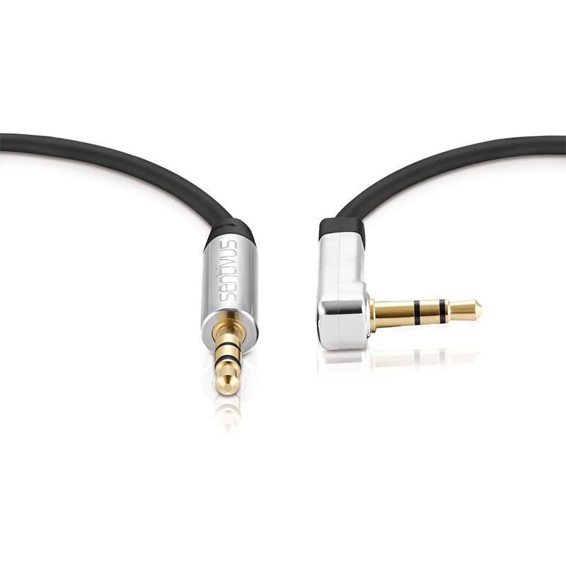 Cablu audio 3,5 mm tată-tată la 90°, pentru audio stereo, Sentivus