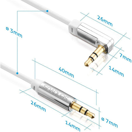 Cablu audio jack 3.5 mm tata-tata 3 m, mufa 90°, alb, Sentivus S-AU031-300