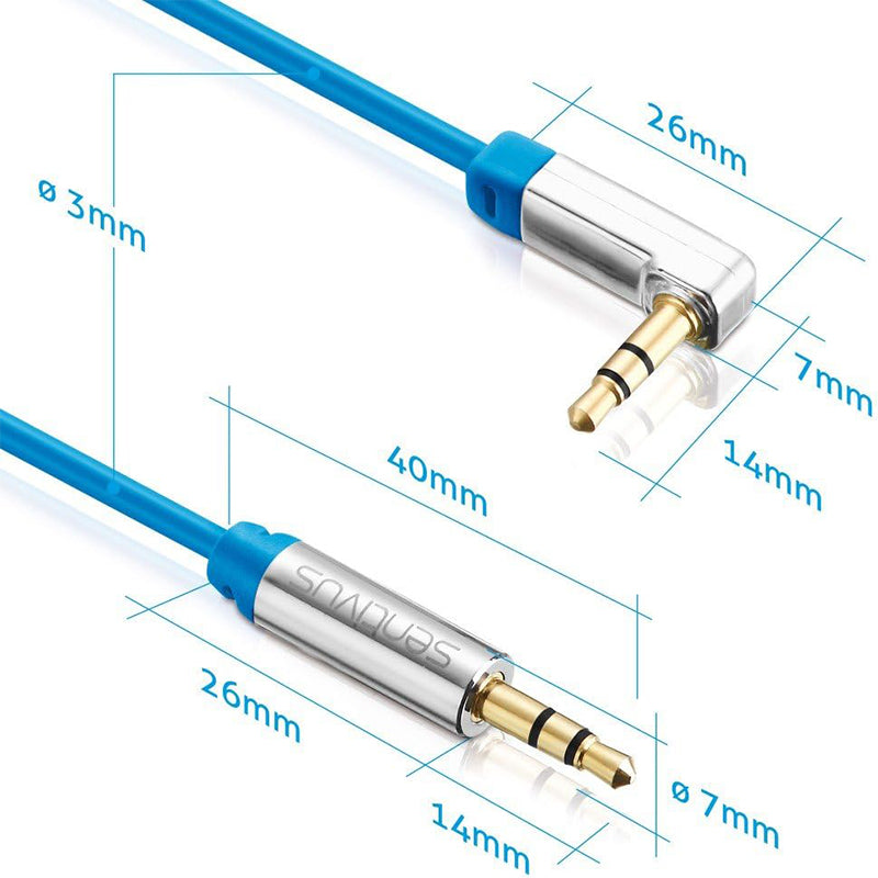 Cablu audio jack 3.5 mm tata-tata cu mufă la 90° Sentivus