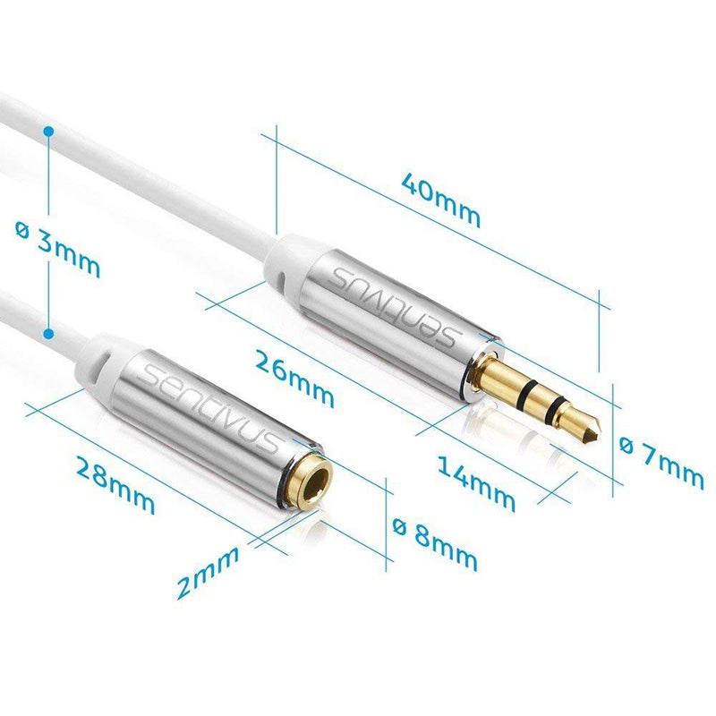 Cablu audio jack 3.5 mm tata-mamă 3 m placat cu aur, alb Sentivus S-AU061-300