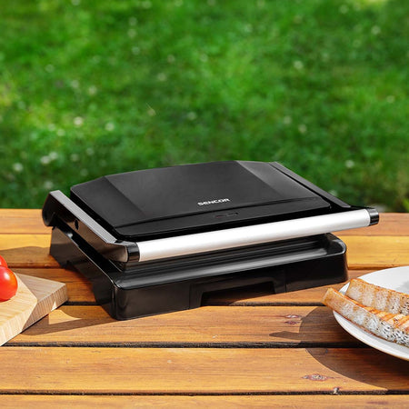 Grătar electric 1000 W cu plăci non-stick, tavă detașabilă Sencor S-SBG2070SS