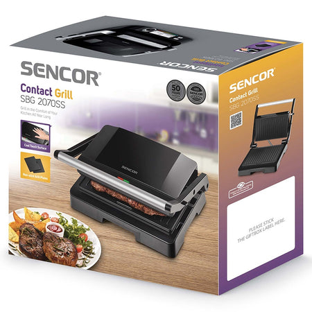 Grătar electric 1000 W cu plăci non-stick, tavă detașabilă Sencor S-SBG2070SS