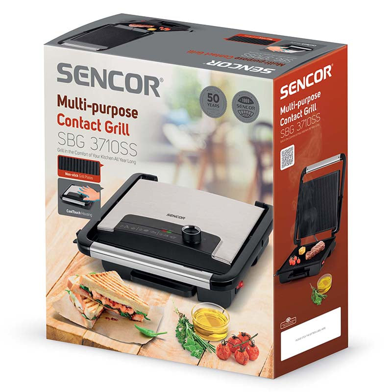 Grill electric 2000 W cu termostat plăci antiaderente Sencor S-SBG3710SS