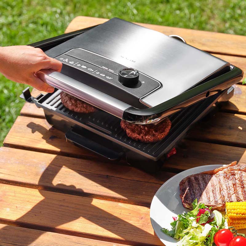 Grill electric 2000 W cu termostat plăci antiaderente Sencor S-SBG3710SS