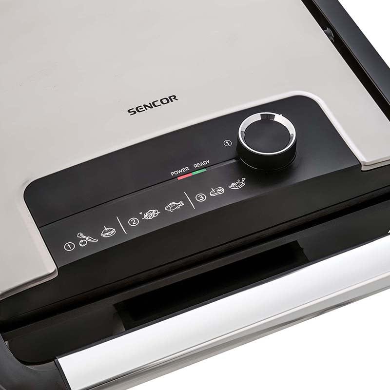 Grill electric 2000 W cu termostat plăci antiaderente Sencor S-SBG3710SS