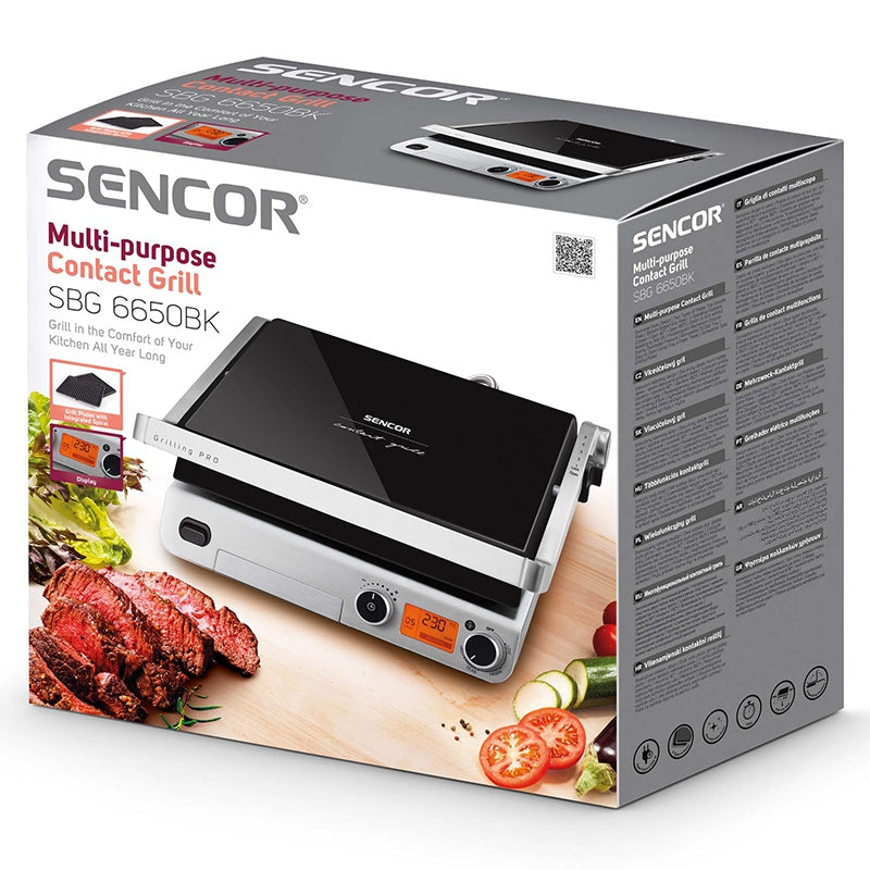 Grătar electric 2000 W, suprafață 300×250 mm, timer, Sencor S-SBG6650BK