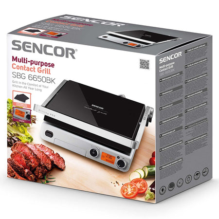 Grătar electric 2000 W, suprafață 300×250 mm, timer, Sencor S-SBG6650BK